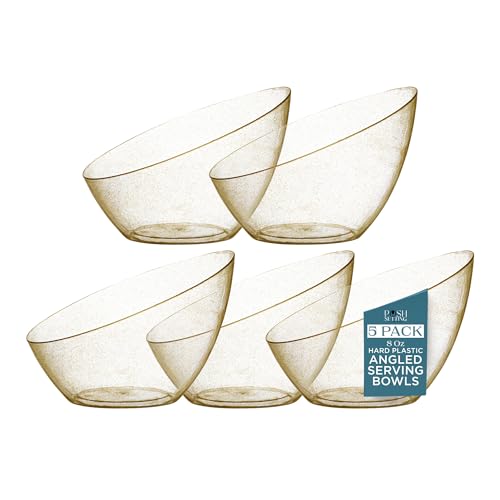 Posh Setting - Gold Plastic Serving Bowls for Party Angled Bowls Disposable Chip Bowls Candy Bowls for Party Table Salad and Fruit Bowls for Wedding Serving Bowls-Gold Glitter, 8 OZ, 5 Pack - color: Gold Glitter, size: Small 8 OZ