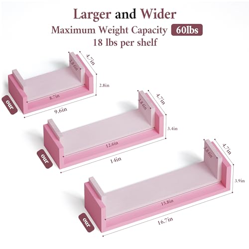 SRIWATANA Floating Shelves Wall Mounted, Solid Wood Wall Shelves, Pink - color: Pink
