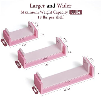 SRIWATANA Floating Shelves Wall Mounted, Solid Wood Wall Shelves, Pink - color: Pink