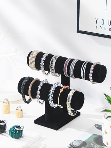 Coward 2 Tier Bracelet Holder Jewelry Display Stand, Necklace Bangle Bracelet Watch Organizer Storage Rack, Jewelry Show Tower for Women (Black Velvet) - color: Black, size: 2 Tier