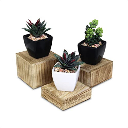 MOOCA 3-Piece Wooden Square Risers for Display Jewelry and Accessories Stand, Wood Display Stand, Oak Color - color: Oak