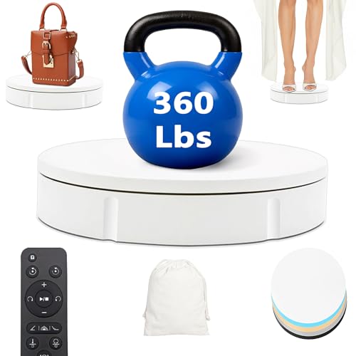 PROLEE Rotating Platform 12Inch/360lbs Capacity, 360 Degree Rotating Display Stand, Rotating Turntable for Photography, Remote Motorized Electric Turntable with 5 Colour Surface Covers and Carry Bag - color: White
