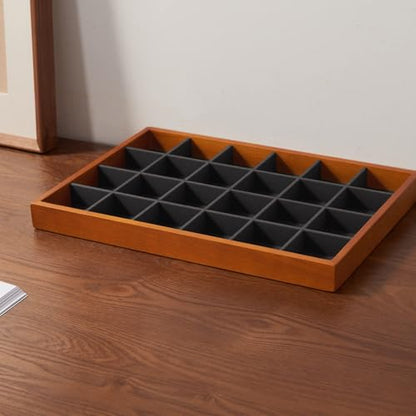 Oirlv 24 Grid Wood Jewelry Tray Microfiber Interior Jewelry Drawer Organizer Showcase Display Box Ring Earrings Holder(Grey) - color: Grey 24 grid tray