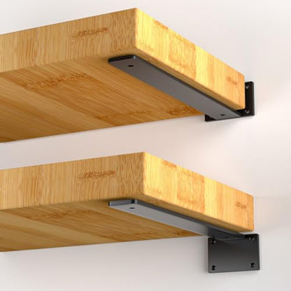 4 Pack - 14 inch Black Hidden L Shelf Bracket (1/5 Inch Thicked) Iron Floating Shelf Brackets Rustic Industrial Metal Brackets for Shelf Support - size: 14 Inch, style: Black 4 Pack