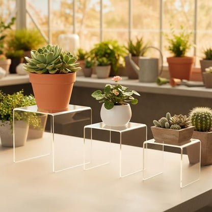 Chuangdi 2 Sets Acrylic Display Risers, Product Stand, Jewelry Display Riser Shelf Showcase Fixtures for Dessert Cupcake Candy Figure Treat Action Showcase(Clear,Medium Set) - color: Clear, size: Medium Set