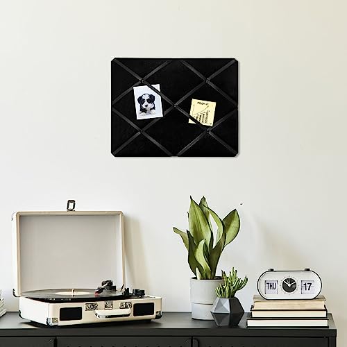 Black Fabric Memo Bulletin Board, 17x13 inches Velvet Pin Board for Wall, Vision Board Message Board Cork Board with Criss-Cross Ribbons for Home Office School Wall Decor(BK Velvet,4333) - size: 17"x13"