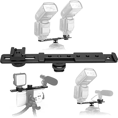 ChromLives 8'' Cold Shoe Extension Bar, Flash Straight Bracket, Camera Dual Mount Flash Bracket Compatible with Nikon Canon Sony Olympus DSLR Camera Camcorder DV - color: Dual camera mount