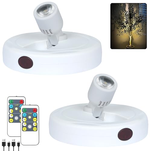 HAMVIDNE LED Spotlight, Rechargeable Battery Picture Lights, Uplighting Indoor, Spot Light with Remote, Plant Tree & Wall Art Display Dartboard Closet Spotlight-White - color: Chargeable White, size: 2 Pack