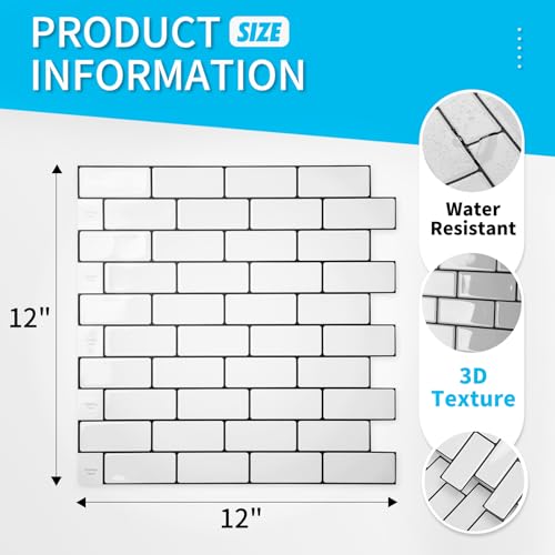 Art3d 10-Sheet Peel and Stick Backsplash Tile for Kitchen - 12”×12” Stick on Wall Tile for Kitchen Bathroom Countertop Living Room, Warm White with Black Grout - color: Warm White With Black Grout