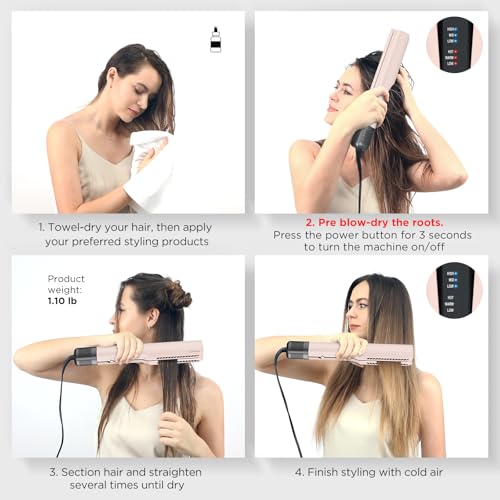 IG INGLAM Air Straight, Style from Wet Hair, 200M Ionic Hair Dryer Straightener for Medium Long Length(14”-30”), Straightener and Dryer 2 in 1, Fast Drying and Straightening in One Step, Pink - color: Pink