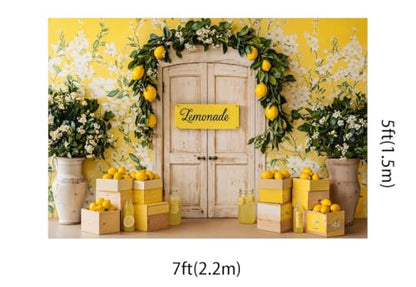 Kate 7x5ft Fresh Lemon Shop Backdrops for Photography Retro Wood Door Lemonade Party Background Baby Gilrs Portrait Photo Studio Backdrop - size: 7x5ft