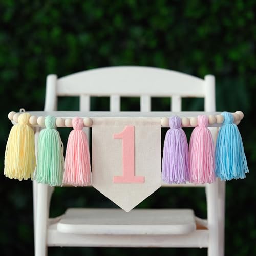 Pastel Macaron one high chair banner Handmade First Birthday High Chair Banner for 1st Baby Girls Fun To Be One Birthday Party Decorations Princess Photoshoot Props - color: macaron