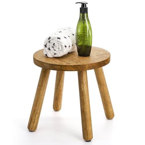 Youeon 12 Inch Round Solid Wooden Step Stool, Non-Slip One Step Stool for Adults, Holds up to 300 Lbs, Portable & Sturdy, Footstool for Bedroom, Bathroom, Kitchen, Easy to Assemble - size: 11.8"d X 11.8"w X 11.6"h