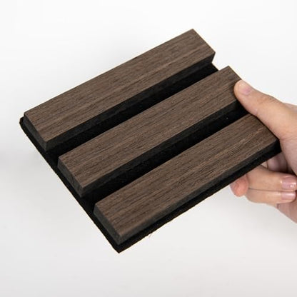 Smartstandard Sample Wood Slat Wall Panel, Soundproof Wooden Wall Panels, Acoustic Wood Panels for Wall, Dark Walnut, Sample Pack - color: Dark Walnut, size: 6" x 4.7"