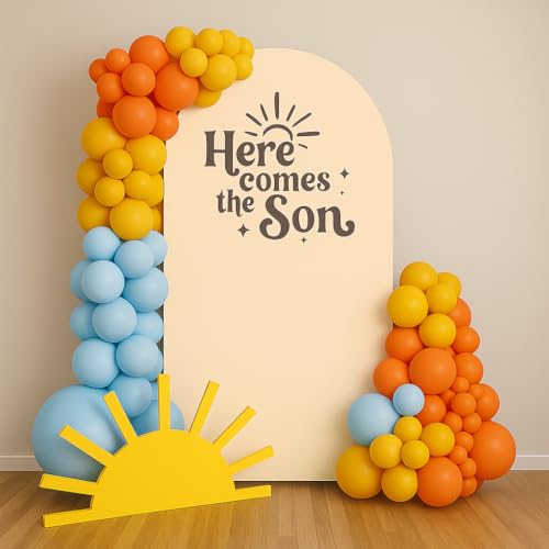 Arch Backdrop Cover Here Comes The Son Baby Shower Double-Sided Arch Spandex Cover Sun Sunrise Rainbows Birthday Party Fiesta Decorations Supplies (2.6X6ft,G-3829) - color: G-3829, size: 2.6X6ft