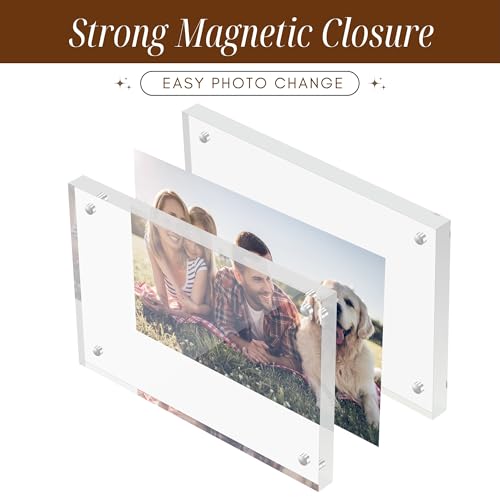 CATIFLIN 4x6 Magnetic Acrylic Frames 2 Pack, Double Sided Clear Frameless Picture Frame Blocks, 20mm Thick Photo Frames Free Standing Display for Family Photos, Certificates, Office, Artwork - size: 4X6