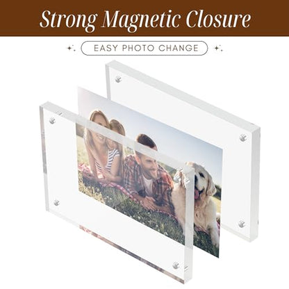 CATIFLIN 4x6 Magnetic Acrylic Frames 2 Pack, Double Sided Clear Frameless Picture Frame Blocks, 20mm Thick Photo Frames Free Standing Display for Family Photos, Certificates, Office, Artwork - size: 4X6
