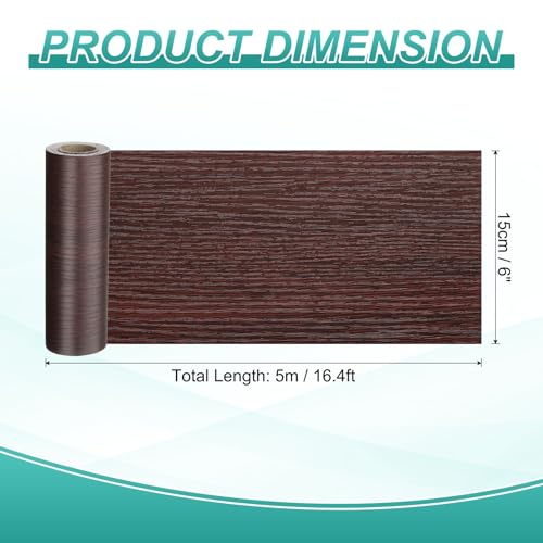 HARFINGTON Wood Grain Wallpaper Border 6" x 16.4ft PVC Self-Adhesive Textured Frame Sticker Waterproof Wall Decorative Wallpaper for Floor Door Table Cabinets Desk, Red Wood - color: Red Wood, size: 6" x 16.4ft