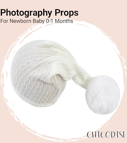 Newborn Photography Props, Infant Photoshoot Outfit Romper & Pom Pom Hat for Baby Boys Girls - color: White