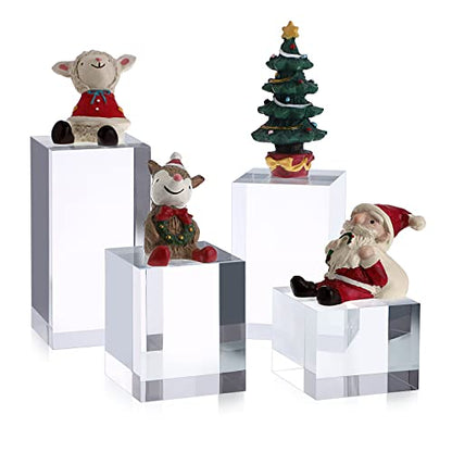Hipiwe 4PCS Acrylic Display Risers Stand Clear Square Action Figures Collection Organizer Holder Collectibles Display Blocks Tabletop Jewelry Perfume Display Stand Photography Props