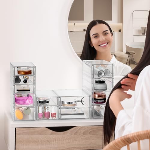 Sorbus Makeup Organizer With 12 Drawers, Acrylic Drawer Organizer for Makeup, Office Organization and Storage, Art Supplies, Jewelry, Stationary - 3 Pcs Clear Stackable Storage Bins Organizer Drawers - size: 12 Drawers