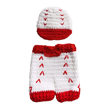 Newborn Baby Photo Shoot Props Girl Boy Crochet Knit Hat Costume Stripe Hat Pants Overalls Photography Props - color: Red and White