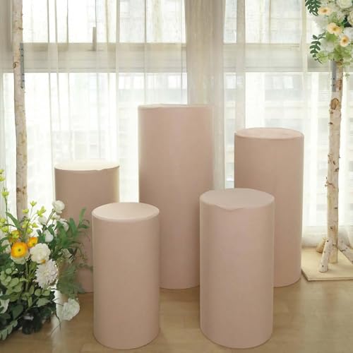 Efavormart Set of 5 | Nude Spandex Cylinder Plinth Display Box Stand Covers, Stretchable Pedestal Pillar Prop Covers - 160 GSM - color: Nude Beige, size: Spandex Cylinder Covers