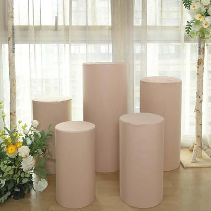 Efavormart Set of 5 | Nude Spandex Cylinder Plinth Display Box Stand Covers, Stretchable Pedestal Pillar Prop Covers - 160 GSM - color: Nude Beige, size: Spandex Cylinder Covers