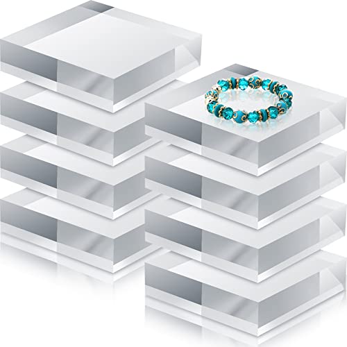 Remerry 8 Pieces Acrylic Display Block 4 x 4 x 1 Inch Clear Polished Acrylic Square Display Cube Block Stand Holder for Rings Jewelry Ornaments - size: 4 x 4 x 1 Inch