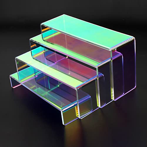 ELEGANTLIFE Acrylic Display Risers Set of 4, 4-Level Tiered Display Stands for Cupcakes, Small Figures & Jewelry, Compact Countertop Display Shelf, Multiple Colors Available (Iridescent) - color: Iridescent