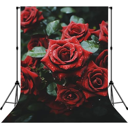 Red and Black Rose Backdrop Background for Photography 5x7ft Photobooth Professional Photo Backdrop Curtains Video Photography Studio Photo Backgrounds Banner Booth Background Screen Parties - color: Red And Black Rose