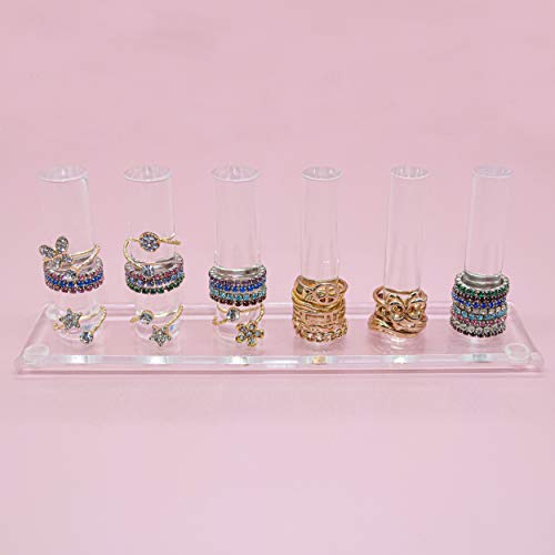FROG SAC 6 Rod Ring Holder Jewelry Stand, Clear Acrylic Ring Display Organizer For Girls Room, Small Cylinder Storage For Multiple Rings For Women