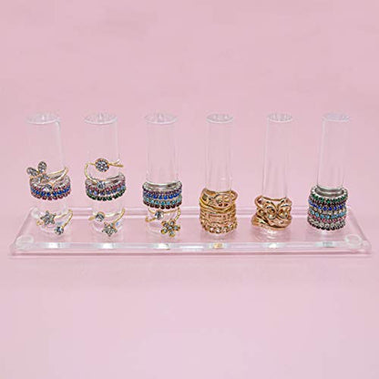 FROG SAC 6 Rod Ring Holder Jewelry Stand, Clear Acrylic Ring Display Organizer For Girls Room, Small Cylinder Storage For Multiple Rings For Women