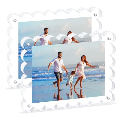 Magnetic Photo Frame 6×8Inch - 2Pack Acrylic Scalloped Glass Frames, 12+12mm Thick Double-Sided Design.Clear Picture Frame with Thick Block | Trendy Home Gift Set (2 Pack, 6×8) - color: 2 Pack, size: 6×8