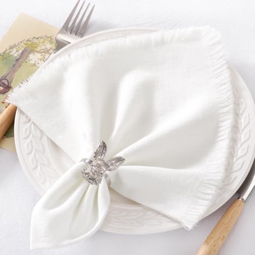 DeZerlor 6 Pack Ivory White Cotton Linen Napkins with Fringe Summer Cloth Napkins Set of 6 Boho Handmade Dinner Napkins Bulk for Wedding Bridal Baby Shower Parties, 17 x 17 Inches - color: Ivory White, size: 17" x 17" (Set of 6)