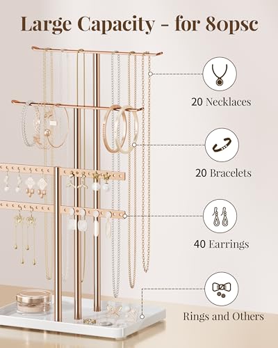 pickpiff Rose Gold Jewelry Stand Holder Organizer: 14.5" Sturdy Hanger for 80 Pcs Jewelry, Jewlery Tower for Display Necklace, Earring, Bracelet, Watch - color: Rose Gold, size: 14.5" Height