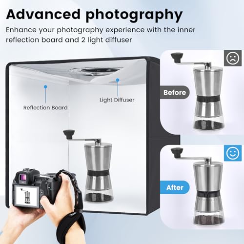 Portable Light Box & Soft Box, 16"x16" Professional Shooting Tent with 120 LED Lights Photo Studio Light Box Photography with 6 Color PVC Backdrops for Jewelry and Product Photography - color: Black-16inch Studio Box