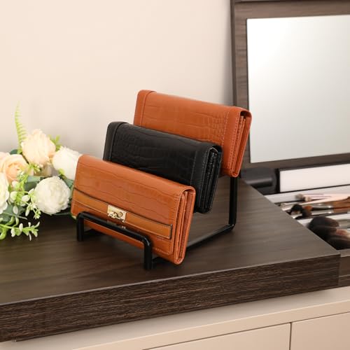 Wallet Display Rack Purse Stand, 3 Layer Display Riser Stainless Steel Metal Countertop Shelf Risers for Showcase Home Boutique Retail Store Black