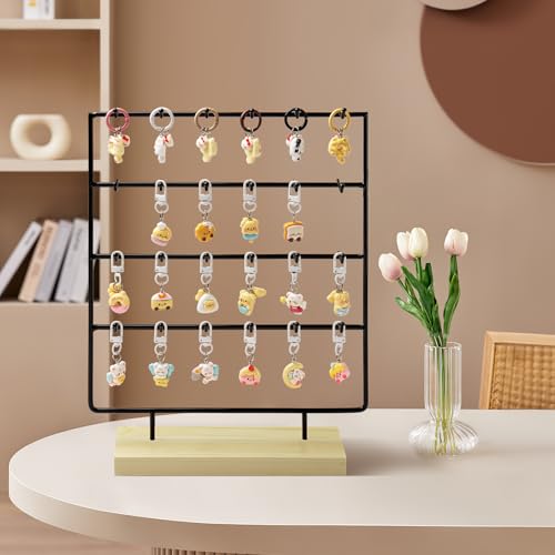 Earring Display Stand for Selling, 4 Tier Wooden Base Earring Rack Tower Display Holder Stand (24 Hooks, Black) - color: Black