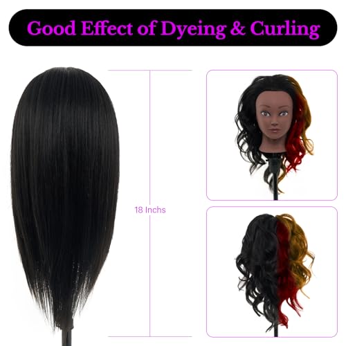 18" Mannequin Head Human Hair with Stand - 100% Real Human Hair Mannequin Head for Braiding, Cosmetology Manikin Doll Head for Hair Styling with Tripod Stand Table Clamp Hair Braiding Set,Black - color: Black&Tripod
