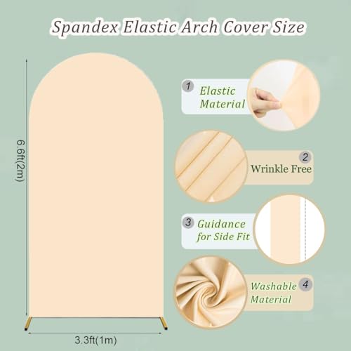 Albassa 6.6FT Arch Cover 2-Sided Spandex Fitted Arch Backdrop Cover Round Top Chiara Stand Covers for Baby Shower Birthday Party Wedding Decoration (Beige, 6.6FT) - color: Beige, size: 6.6FT