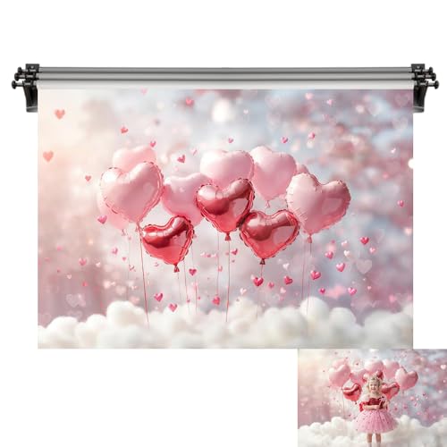 Kate 7x5ft/2.2x1.5m Valentine's Day Backdrop for Photography Pink Heart Balloons Photoshoot Background Photo Video Studio Props - size: 7x5ft