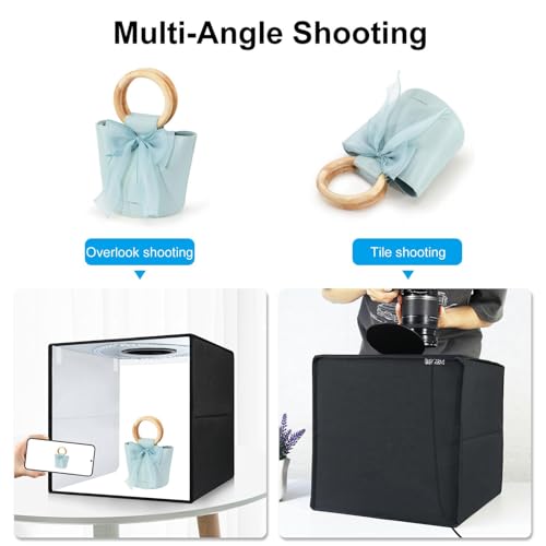 16x16x16 Inch Portable Folding Photo Studio Box with Dimmable Ring Light (224 LEDs, CRI>95, 3200-6500K) & 6 Backdrops for Product Photography, YouTube Videos, Smartphone - size: 16inch