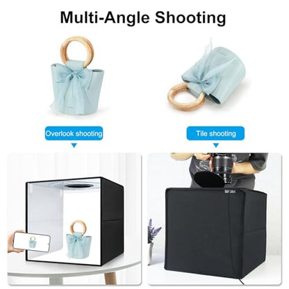 16x16x16 Inch Portable Folding Photo Studio Box with Dimmable Ring Light (224 LEDs, CRI>95, 3200-6500K) & 6 Backdrops for Product Photography, YouTube Videos, Smartphone - size: 16inch