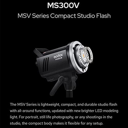 Godox MS300V 300W Studio Strobe Light Kit,2.4G Bowens Mount Photography Light with CF80 Quick Installation Softbox,Stainless Steel Light Stand,5-in-1 Light Reflector for Studio Photography Lighting