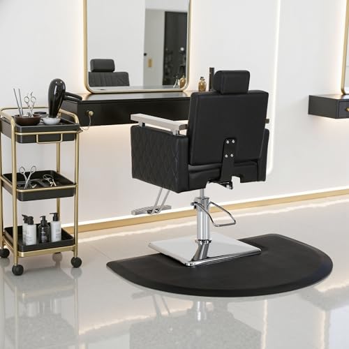 BarberPub 3 x 4 ft Anti-Fatigue Salon Mat for Hair Stylist, Comfort Semicircle Barber Standing Mat for Square Base Chair 0065, Black, NBR Foam - color: Black - Nbr Foam