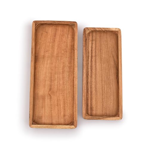 Samhita Acacia Wood Rectangular Wooden Platters for Food Holder/BBQ/Party Buffet Gift for Friend, Family.