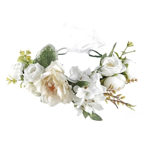 Colorful Rose Flower Crown Wreath Festival Wedding Flower Crown Photo Props Rose Green Leaf Floral Headpiece Hair Wreath Spring(Grey) - color: Grey