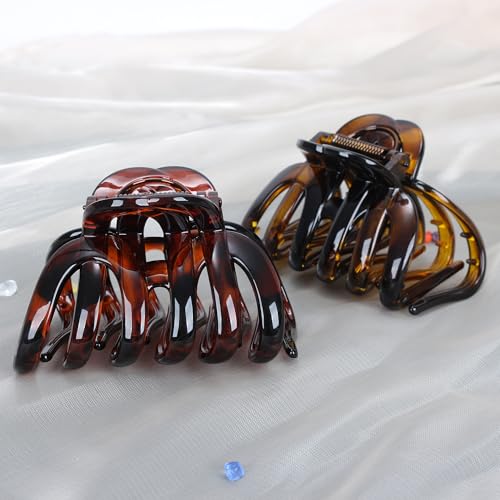 Octopus Hair Claw Clips for Thick Hair 3.6" Large Octopus Claw Clips for Women's Long Hair (2 Pcs, Brown&Dark Red) - color: Octopus glossy-2