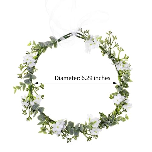 Vividsun Bridal Green Leaf Crown Bohemian Headpiece Floral Headband Photo Prop (white flower) - color: white flower